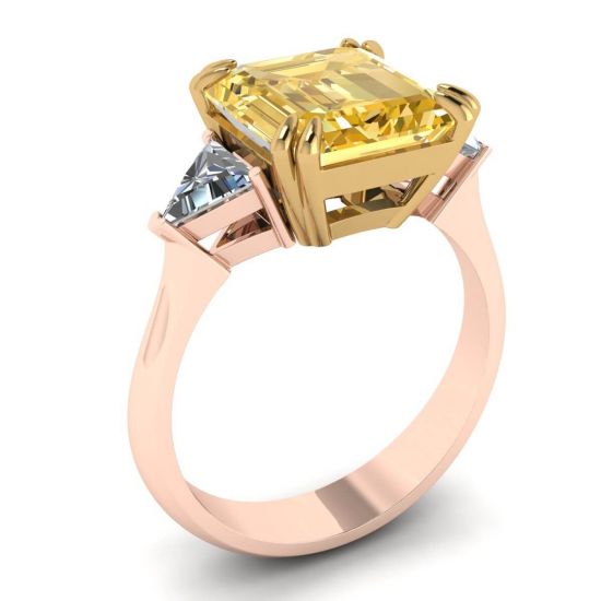 Emerald Cut Yellow Sapphire Ring Rose Gold,  Enlarge image 4