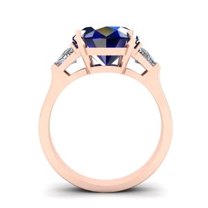 Three Stone Ring with Sapphire Rose Gold - Photo 1