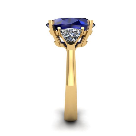 Three Stone Ring with Sapphire Yellow Gold,  Enlarge image 3