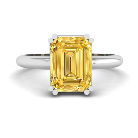 Yellow Sapphire Ring with Diamond Halo, in 18k White Gold-nlmtdanang.com.vn