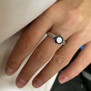 6-Prong Black Diamond with Duo-color Pave Ring White Gold - Photo 5