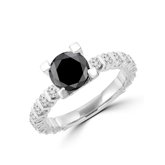 Round Black Diamond Ring with Side and Hidden Pave,  Enlarge image 4