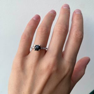 Round Black Diamond Ring with Side and Hidden Pave - Photo 5