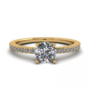 White Diamond Side Pave Ring 18K Yellow Gold