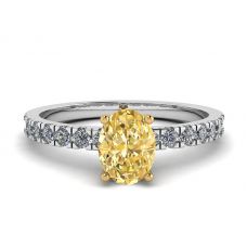 Oval Yellow Diamond with Side Pave Ring