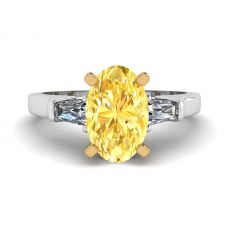 Oval Yellow Diamond with White Side Baguettes Ring