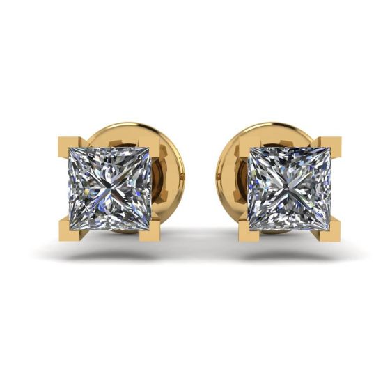Princess-Cut Diamond Stud Earrings Yellow Gold , Enlarge image 1
