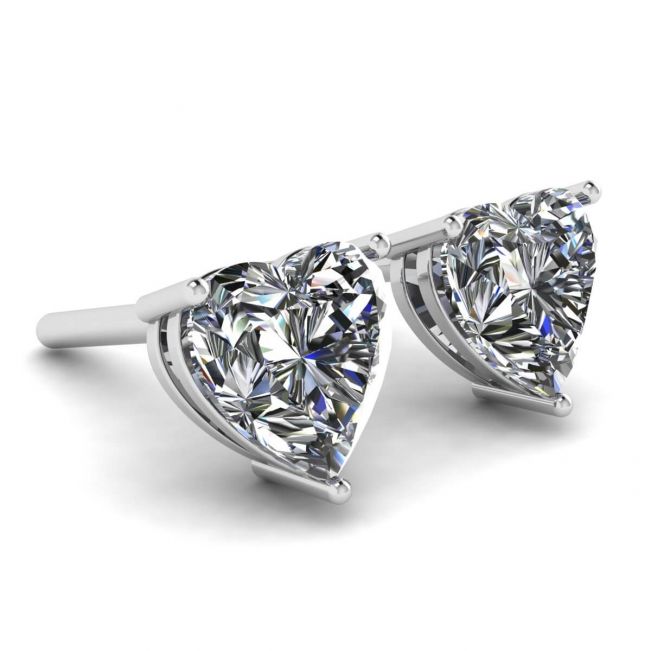 Heart Shape Diamond Stud Earrings White Gold - Photo 2