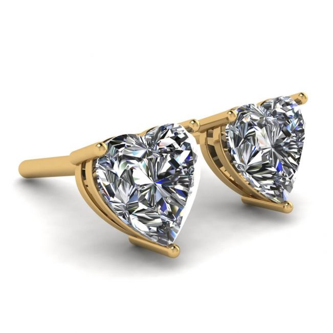 Heart Shape Diamond Stud Earrings Yellow Gold - Photo 2