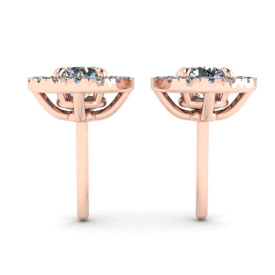 Round Diamond Halo Stud Earrings in 18K Rose Gold,  Enlarge image 2