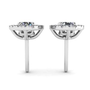Round Diamond Halo Stud Earrings in 18K White Gold - Photo 1