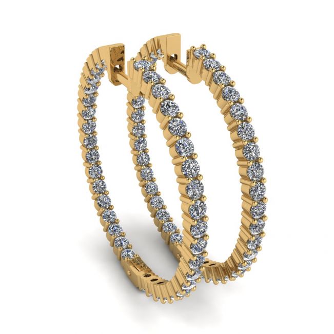 Thin Hoop Earrings with Diamonds Yellow Gold