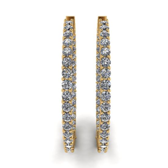 Thin Hoop Earrings with Diamonds Yellow Gold, More Image 1