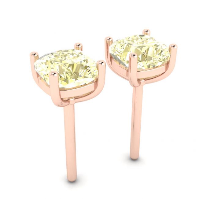 Cushion Yellow Diamond Stud Earrings in 18K Rose Gold - Photo 2