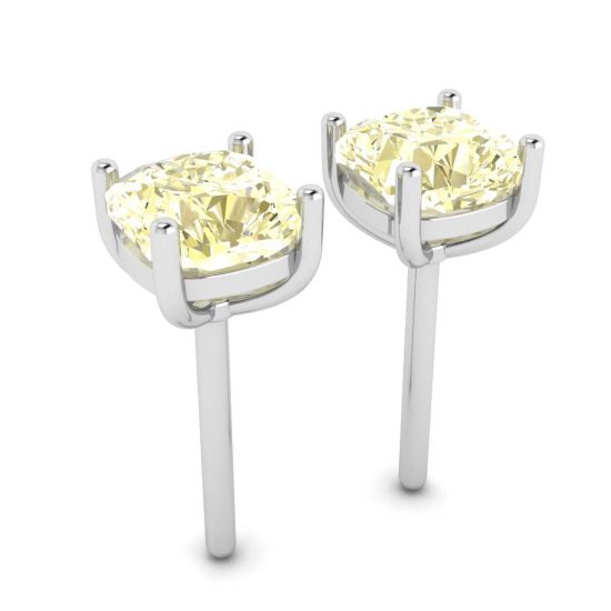 Cushion Yellow Diamond Stud Earrings in 18K White Gold, More Image 1