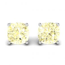 Cushion Yellow Diamond Stud Earrings in 18K White Gold