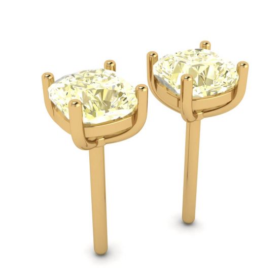 Cushion Yellow Diamond Stud Earrings in 18K Yellow Gold, More Image 1
