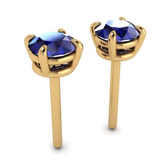 Classic Blue Sapphire Stud Earrings Yellow Gold ,  Enlarge image 3