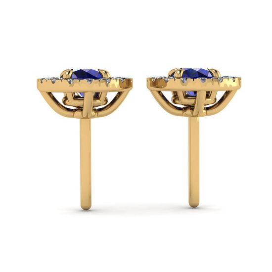 Sapphire Stud Earrings with Detachable Diamond Halo Yellow Gold,  Enlarge image 2