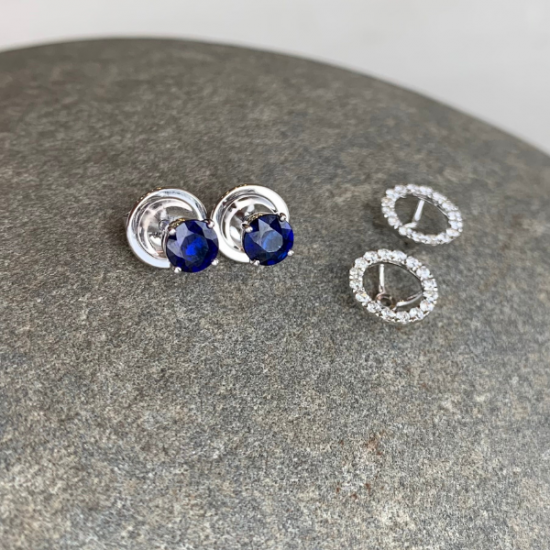Sapphire Stud Earrings with Detachable Diamond Halo,  Enlarge image 5