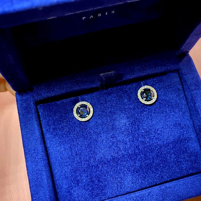 Sapphire Stud Earrings with Detachable Diamond Halo Rose Gold - Photo 5