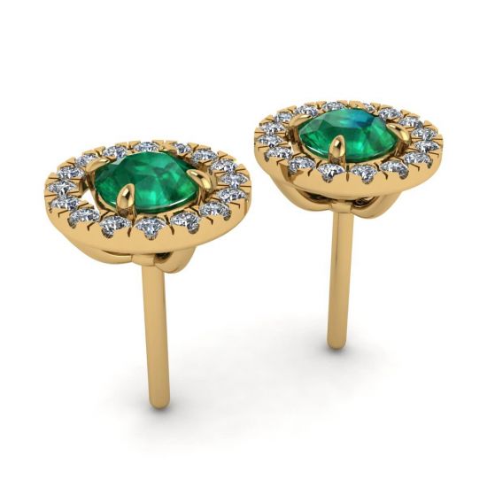 Emerald Stud Earrings with Detachable Diamond Halo Jacket Yellow Gold,  Enlarge image 3