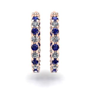 Diamond and Sapphire Hoop Earrings Rose Gold - Photo 1