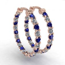 Diamond and Sapphire Hoop Earrings Rose Gold