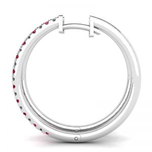 White Gold Hoop Earrings with Rubies and Diamonds  - Photo 1