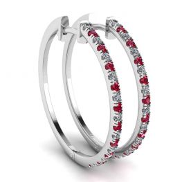 White Gold Hoop Earrings with Rubies and Diamonds White Gold Hoop Earrings with Rubies and Diamonds