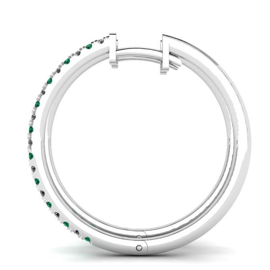 Diamond and Emerald Hoop Earrings White Gold, More Image 0