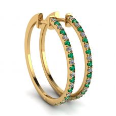 Diamond and Emerald Hoop Earrings Yellow Gold