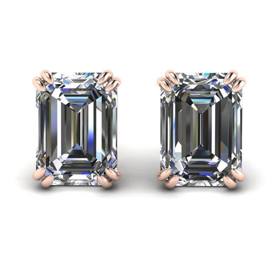 Emerald Cut Diamond Stud Earrings Rose Gold, Image 1