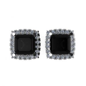 Halo 4 mm Princess Cut Black Diamond Stud Earrings