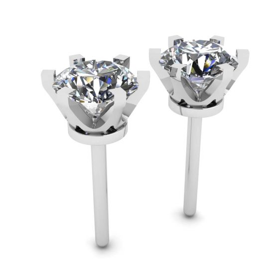 Classic Diamond Stud Earrings in 18K White Gold,  Enlarge image 3
