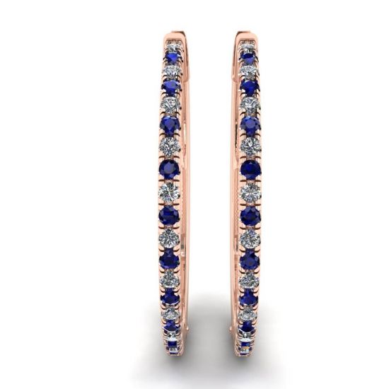 Hoop Sapphire and Diamond Earrings Rose Gold, More Image 1