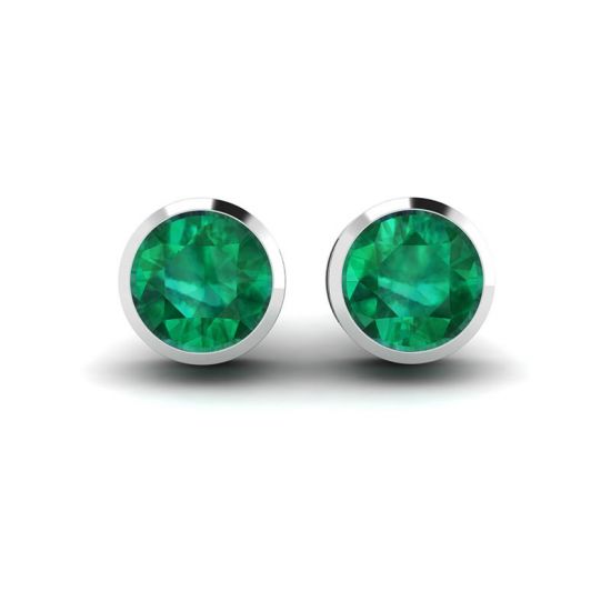 Emerald Stud Earrings in White Gold, Image 1