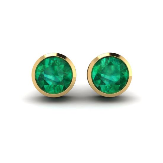 Emerald Stud Earrings in Yellow Gold, Enlarge image 1