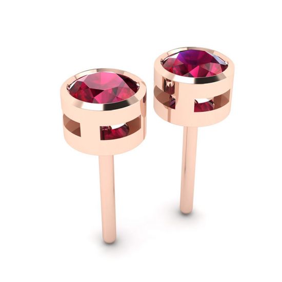 Ruby Stud Earrings in  Rose Gold,  Enlarge image 3