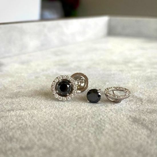 5 mm Black Diamond Studs with Detachable Halo Jackets Yellow Gold,  Enlarge image 5
