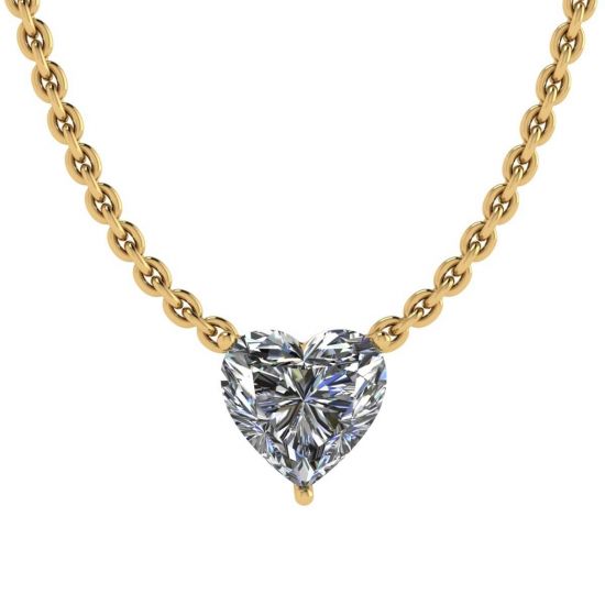 Heart Diamond Solitaire Necklace on Thin Chain Yellow Gold