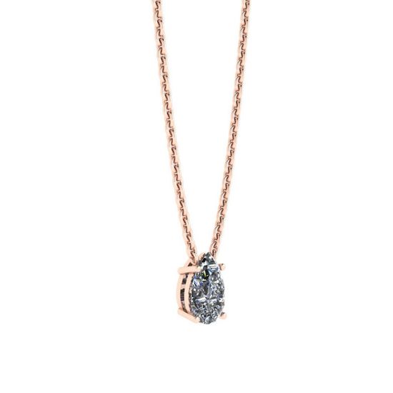 Pear Diamond Solitaire Necklace on Thin Rose Chain,  Enlarge image 2