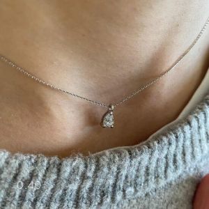 Pear Diamond Solitaire Necklace on Thin Chain - Photo 2