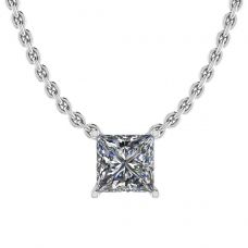Princess Diamond Solitaire Necklace on Thin Chain White Gold