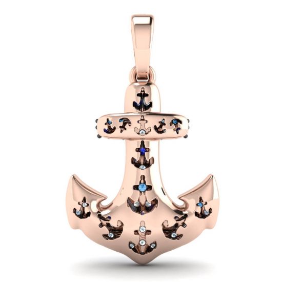 Anchor Sapphire Pendant in 18K Rose Gold,  Enlarge image 3