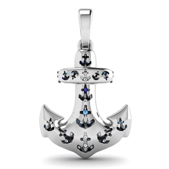 Anchor Sapphire Pendant in 18K White Gold, More Image 1