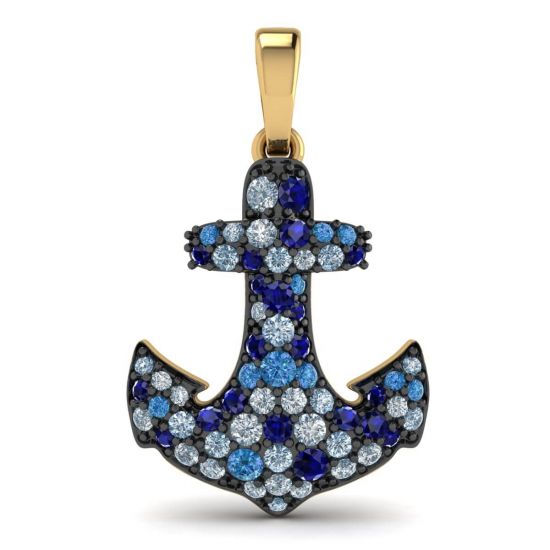 Anchor Sapphire Pendant in 18K Yellow Gold, Enlarge image 1