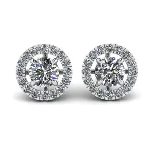 Round Diamond Halo Stud Earrings in 18K White Gold