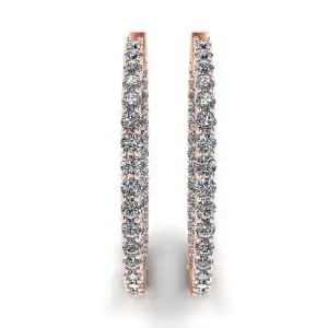 Thin Hoop Earrings with Diamonds Rose Gold - Photo 2