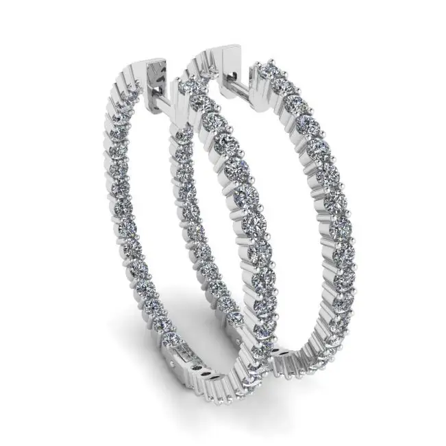 Thin Hoop Earrings with Diamonds
